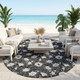 8' Black And Graphite Round Floral Washable Indoor Outdoor Area Rug