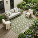 9' X 12' Olive Green And Green Floral Washable Indoor Outdoor Area Rug