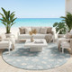 8' Sky Blue And Blue Round Floral Washable Indoor Outdoor Area Rug