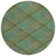 8' Green And Emerald Round Plaid Washable Indoor Outdoor Area Rug