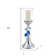 21" Silver and Blue Faux Crystal Bling Hurricane Candle Holder