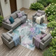 9' X 12' Teal Blue And Silver Botanical Leaves Washable Indoor Outdoor Area Rug