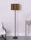 59" Amber And Black Metal Floor Lamp With Amber And Black Animals Faux Leather Cylinder Shade