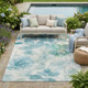 5' X 8' Teal Blue And Silver Floral Washable Indoor Outdoor Area Rug