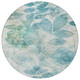 8' Teal Blue And Silver Round Floral Washable Indoor Outdoor Area Rug