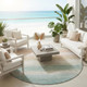 8' Aqua And Teal Blue Round Striped Washable Indoor Outdoor Area Rug