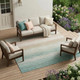 9' X 12' Aqua And Teal Blue Striped Washable Indoor Outdoor Area Rug