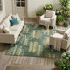 9' X 12' Green And Brown Striped Washable Indoor Outdoor Area Rug