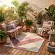 8' Mauve And Pink Round Geometric Washable Indoor Outdoor Area Rug