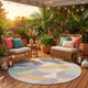 8' Mint Green And Green Round Geometric Washable Indoor Outdoor Area Rug