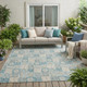 5' X 8' Teal Blue And Silver Floral Washable Indoor Outdoor Area Rug