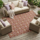 10' X 14' Brick Red And Red Geometric Washable Indoor Outdoor Area Rug