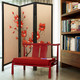 63" Brown Fabric Folding Three Panel Screen Room Divider
