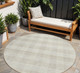 8' Ivory And Beige Round Plaid Washable Indoor Outdoor Area Rug
