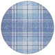 8' Denim Blue And Ivory Round Plaid Washable Indoor Outdoor Area Rug