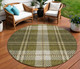 8' Olive Green Gold And Brown Round Plaid Washable Indoor Outdoor Area Rug