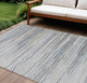 9' X 12' Gray Silver And Blue Striped Washable Indoor Outdoor Area Rug