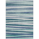 9' X 12' Teal Blue Gray And Ivory Striped Washable Indoor Outdoor Area Rug