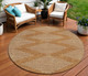 8' Copper And Beige Round Geometric Washable Indoor Outdoor Area Rug