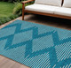 10' X 14' Teal Blue And Ivory Geometric Washable Indoor Outdoor Area Rug