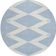 8' Ivory And Blue Round Geometric Washable Indoor Outdoor Area Rug