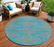 8' Teal Blue And Pink Round Geometric Washable Indoor Outdoor Area Rug