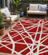 5' X 8' Red And Ivory Geometric Washable Indoor Outdoor Area Rug