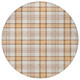 8' Peach And Beige Round Plaid Washable Indoor Outdoor Area Rug