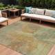 10' X 14' Artichoke Green And Gold Abstract Washable Indoor Outdoor Area Rug
