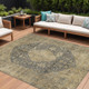 8' X 10' Charcoal And Beige Medallion Washable Indoor Outdoor Area Rug
