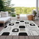 9' X 12' Ivory Black And Beige Geometric Washable Indoor Outdoor Area Rug