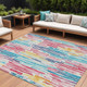 9' X 12' White Pink And Teal Blue Striped Washable Indoor Outdoor Area Rug