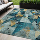 5' X 8' Teal Blue And Gold Geometric Washable Indoor Outdoor Area Rug