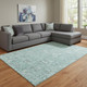 9' X 12' Teal And Ivory Floral Washable Area Rug With UV Protection