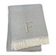 55" X 70" Gray And White Herringbone Cotton Blend F Initial Throw Blanket with Tassels And Embroidery