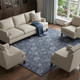 8' X 10' Blue And Ivory Floral Washable Area Rug With UV Protection