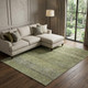 9' X 12' Artichoke Green Gray And Beige Striped Washable Area Rug With UV Protection