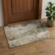3' X 5' Olive Green Copper And Ivory Abstract Washable Area Rug With UV Protection