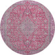8' Pink Mauve And Gray Floral Medallion Washable Round Rug With UV Protection