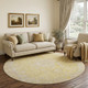 8' Wheat Gold And Gray Floral Medallion Washable Round Rug With UV Protection