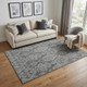 5' X 8' Gray And Silver Damask Washable Area Rug With UV Protection