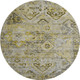 8' Pewter Gold And Silver Floral Washable Round Rug With UV Protection