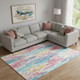 9' X 12' White Pink And Teal Striped Washable Area Rug With UV Protection