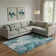 9' X 12' Teal Gray And Silver Abstract Washable Area Rug With UV Protection