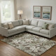 9' X 12' Brown Beige And Green Floral Washable Area Rug With UV Protection