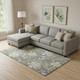 9' X 12' Gray Green And Beige Floral Washable Area Rug With UV Protection