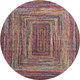 8' Rust Blue And Gold Geometric Washable Round Rug With UV Protection