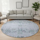 8' Blue Green And Charcoal Oriental Washable Round Rug With UV Protection