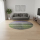 8' Olive Green Purple And Gray Striped Washable Round Rug With UV Protection