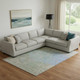 10' X 14' Sky Blue Fern Green And Beige Abstract Washable Area Rug With UV Protection